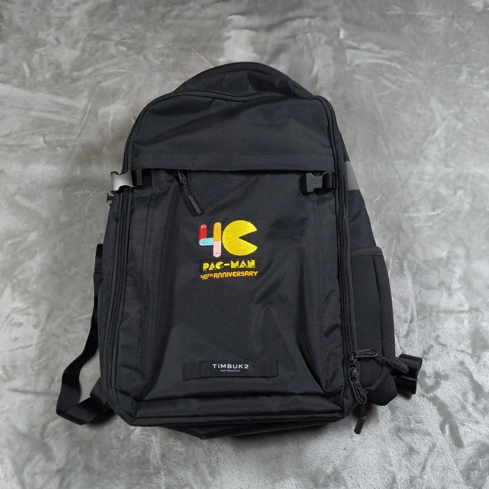 Timbuk2 Division Laptop Backpack OS Black Pac Man Embroidered Padded Travel Bag